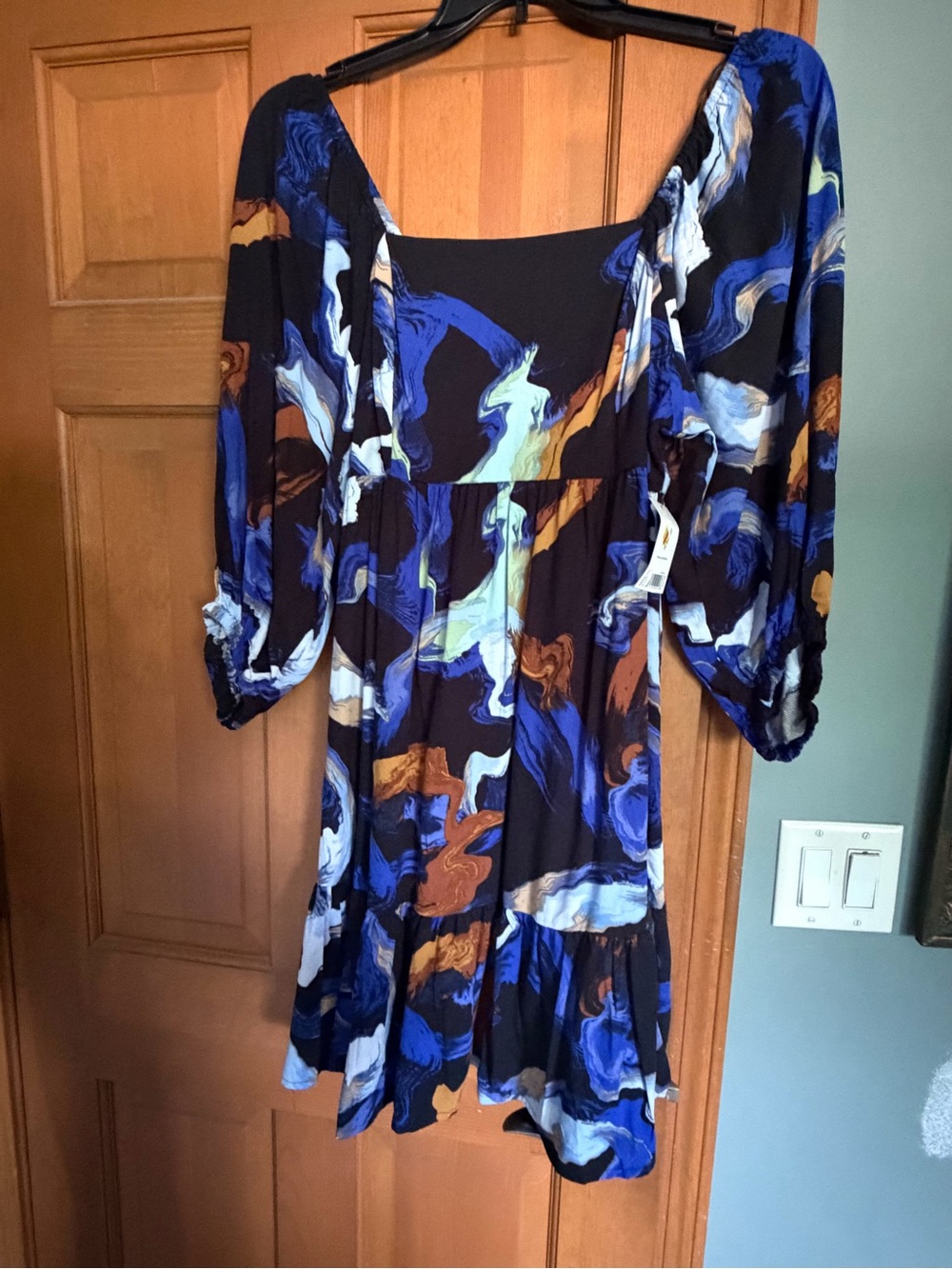Nine West Abstract Swirl Mini Dress in Blue, Brown, White and Black